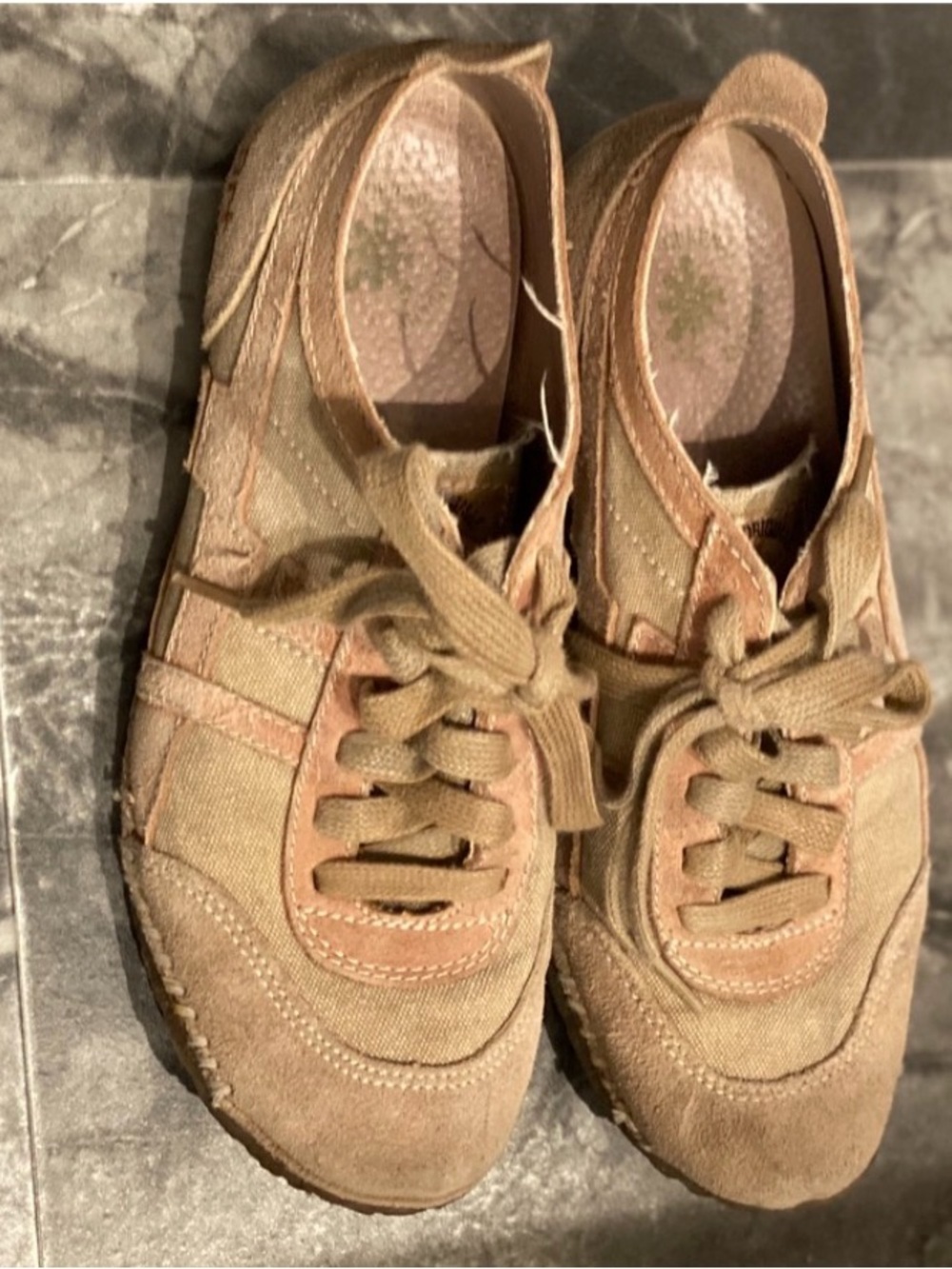 Casual Women's Canvas & Suede Lace-Up Sneakers in Tan
